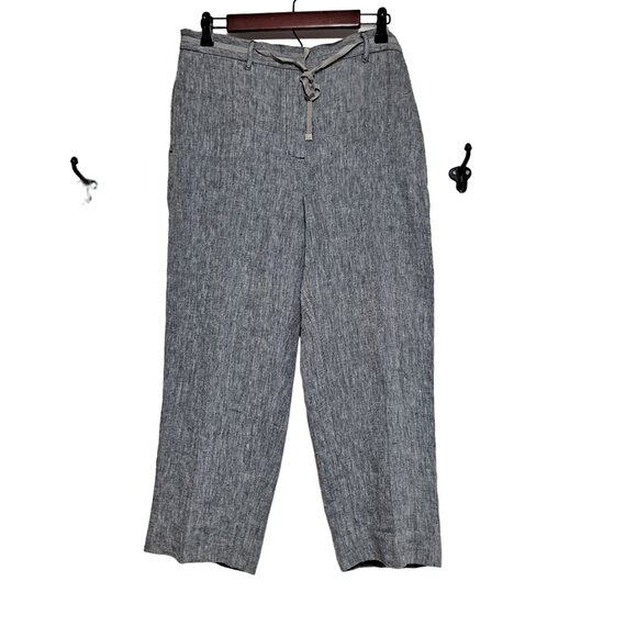 Chicos Pants Women Size 8 Linen Wide Straight Leg Elastic Waistband Office Gray - Picture 1 of 11
